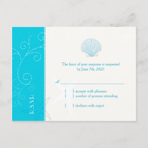 Postal De Invitación Malibu Blue Beach Shell Wedding RSVP