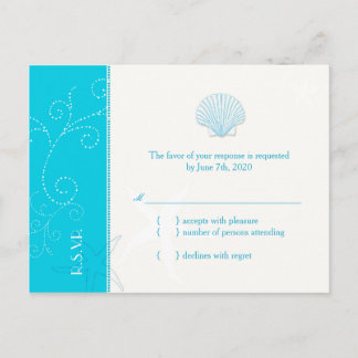 Postal De Invitación Malibu Blue Beach Shell Wedding RSVP
