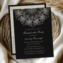 Postal De Invitación Mandala Boho Boda negra india Bachelorette