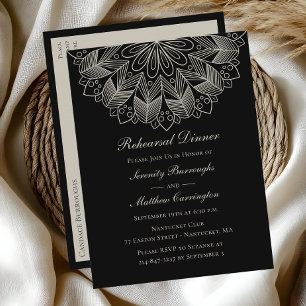 Postal De Invitación Mandala Boho Boda negro indio Ensayo Cena