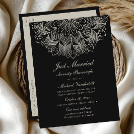 Postal De Invitación Mandala Indio Boho Negro Recién Casados Boda