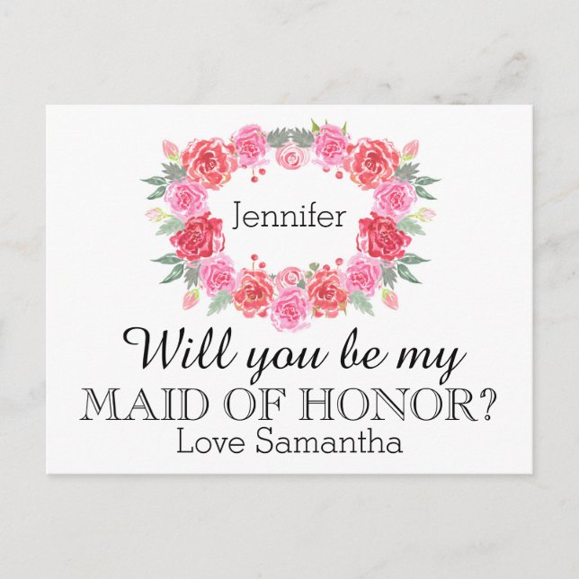Postal De Invitación Mano de honor acuarela floral floral (Anverso)