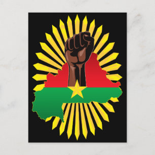 Postal De Invitación Mapa de Burkina, bandera y puño de la revolución