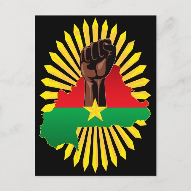 Postal De Invitación Mapa de Burkina, bandera y puño de la revolución (Anverso)