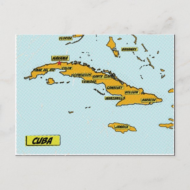 Postal De Invitación Mapa de Cuba de Cómic Antiguo (Anverso)