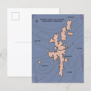 Postal De Invitación Mapa de pronóstico del tiempo de las Islas Shetlan