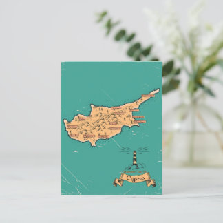 Postal De Invitación Mapa de viaje ilustrado Chipre