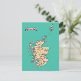 Postal De Invitación Mapa de viaje ilustrado de Escocia (Versión Verde 