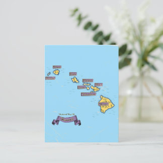 Postal De Invitación Mapa de viaje ilustrado de Hawái