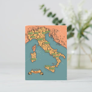 Postal De Invitación Mapa de viaje ilustrado de Italia