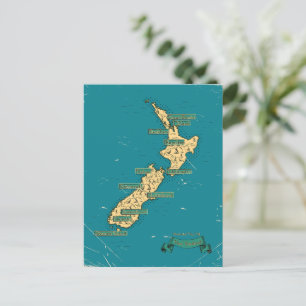 Postal De Invitación Mapa de viaje ilustrado de Nueva Zelanda