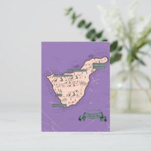 Postal De Invitación Mapa de viaje ilustrado de Tenerife