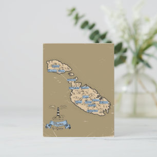 Postal De Invitación Mapa de viaje ilustrado Malta
