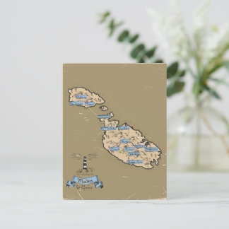 Postal De Invitación Mapa de viaje ilustrado Malta