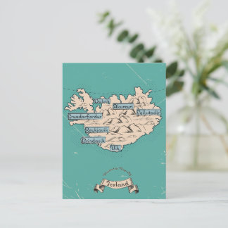 Postal De Invitación Mapa de viajes ilustrado de Islandia