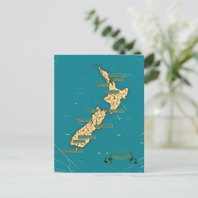 Postal De Invitación Mapa De Viajes Ilustrado De Nueva Zelanda (Anverso de pie)