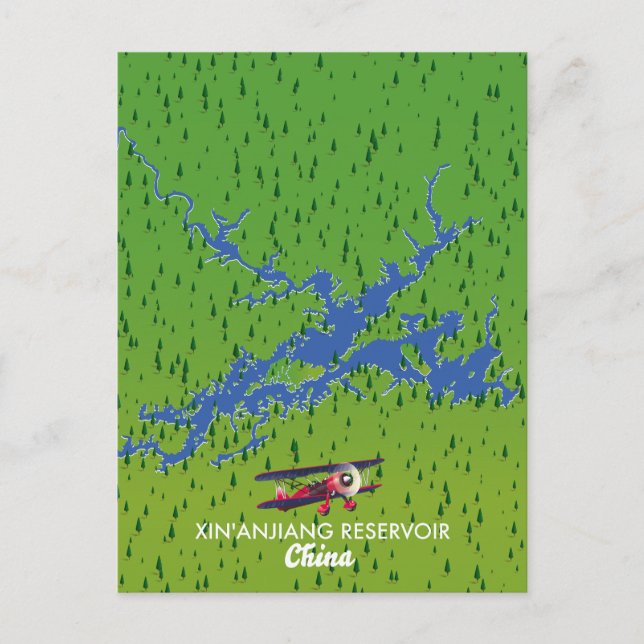 Postal De Invitación Mapa del embalse de Xin'anjiang China (Anverso)