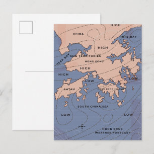 Postal De Invitación Mapa del tiempo antiguo de Hong Kong