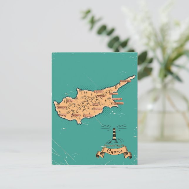 Postal De Invitación Mapa ilustrado de viajes Chipre (Anverso de pie)
