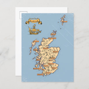 Postal De Invitación Mapa ilustrado de viajes de Escocia