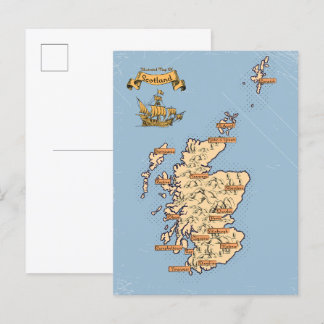 Postal De Invitación Mapa ilustrado de viajes de Escocia