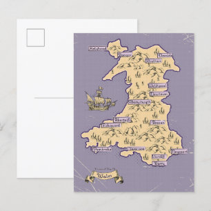 Postal De Invitación Mapa ilustrado de viajes de Gales
