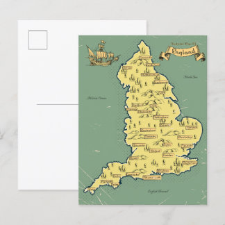 Postal De Invitación Mapa ilustrado de viajes de Inglaterra