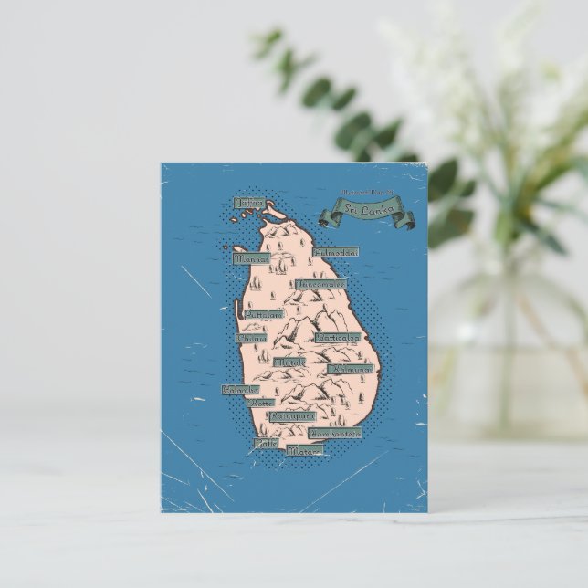 Postal De Invitación Mapa ilustrado de viajes de Sri Lanka (Anverso de pie)