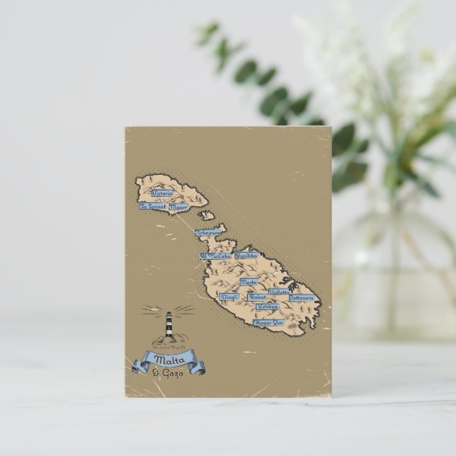 Postal De Invitación Mapa ilustrado de viajes Malta (Anverso de pie)