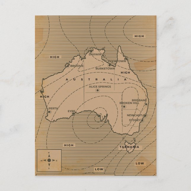 Postal De Invitación Mapa meteorológico antiguo de Australia (Anverso)
