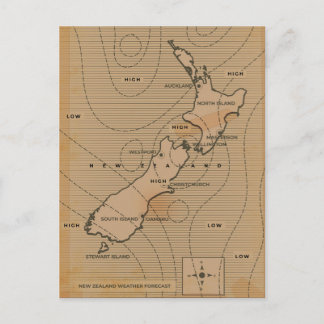 Postal De Invitación Mapa meteorológico antiguo de Nueva Zelanda