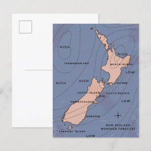 Postal De Invitación mapa meteorológico antiguo de Nueva Zelanda