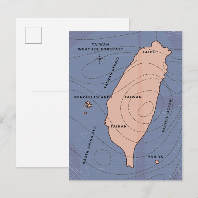 Postal De Invitación Mapa meteorológico de estilo vintage de Taiwán (Anverso / Reverso)