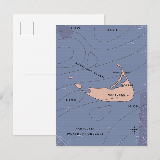 Postal De Invitación mapa meteorológico de Nantucket EE. UU. (Anverso / Reverso)