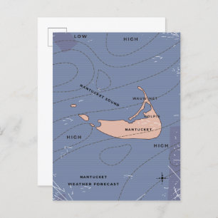 Postal De Invitación Mapa meteorológico de Nantucket USA