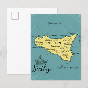 Postal De Invitación Mapa Náutico de Sicilia Vintage