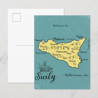 Postal De Invitación Mapa náutico vintage de Sicilia