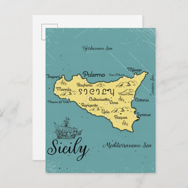 Postal De Invitación Mapa náutico vintage de Sicilia (Anverso / Reverso)