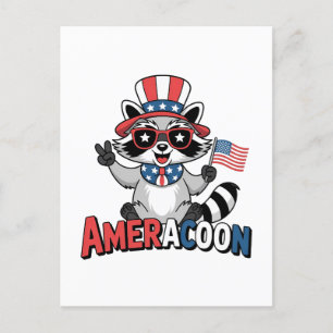 Postal De Invitación Mapache Americano Patriótico 4 de julio de América