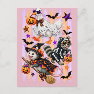 Postal De Invitación Mapache zarigüeya ganso tonto de Halloween a rayas