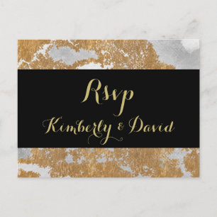 Postal De Invitación Marble Black and Gold Wedding Rsvp Postcard