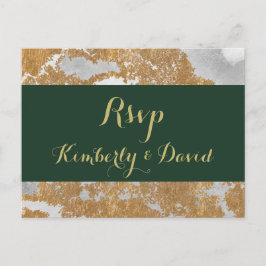 Postal De Invitación Marble Green y Gold Wedding Rsvp Postcard