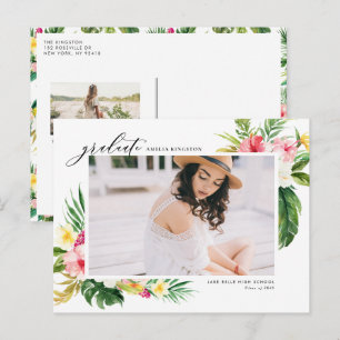 Postal De Invitación Marco de Foto Floral Tropical Acuarela Graduación
