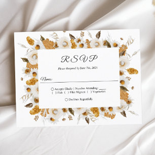 Postal De Invitación Marco floral acuarela otoño amarillo y blanco