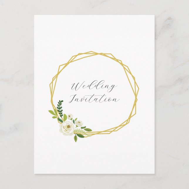 Postal De Invitación Marco Floral de Rosa Blanca de Lujo (Anverso)