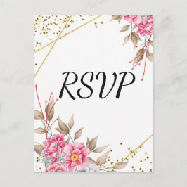 Postal De Invitación Marco geométrico dorado rosado floral rsvp