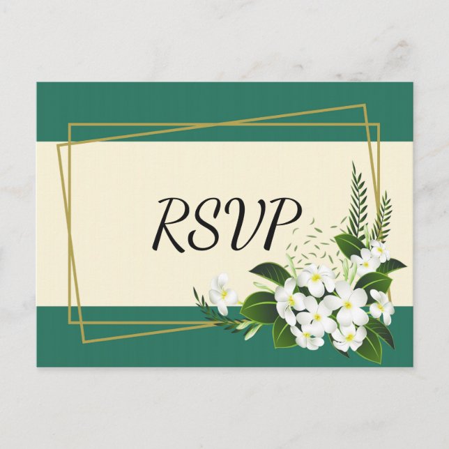 Postal De Invitación marco geométrico elegante floral blanco rsvp (Anverso)