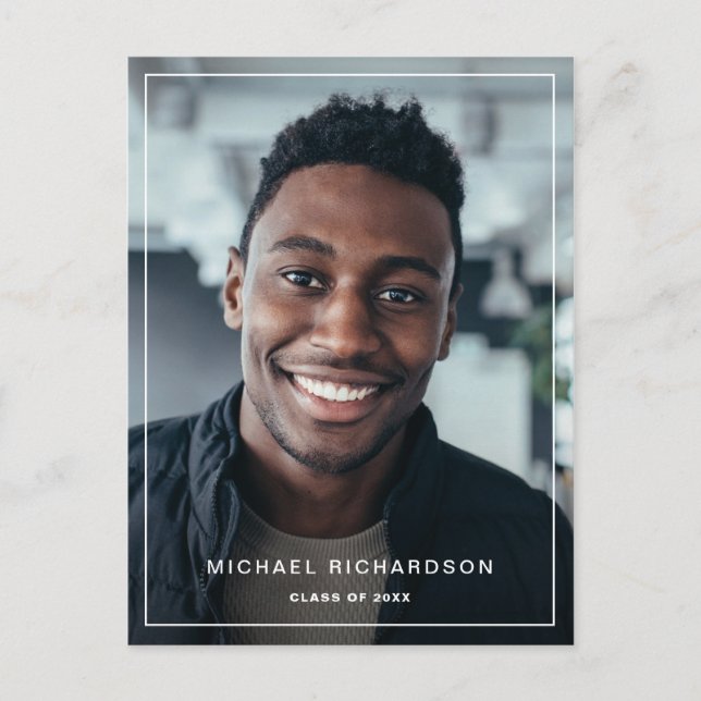 Postal De Invitación Marco moderno | Partido vertical de dos graduacion (Anverso)