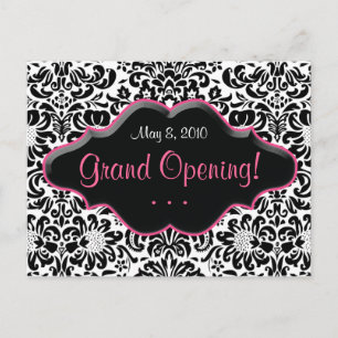 Postal De Invitación Marco rosado blanco del negro del damasco de la