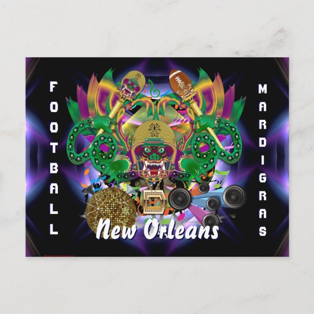 Postal De Invitación Mardi Gras Football King View sugiere por favor (Anverso)
